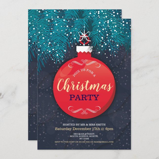 Invitation Arbre de fête de Noël Bauble (Devant / Derrière)