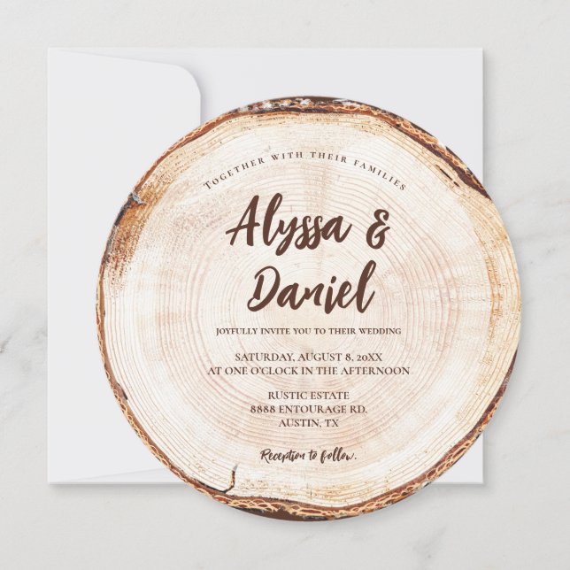 Invitation Arbre de mariage rustique en bois sur mesure (Devant)