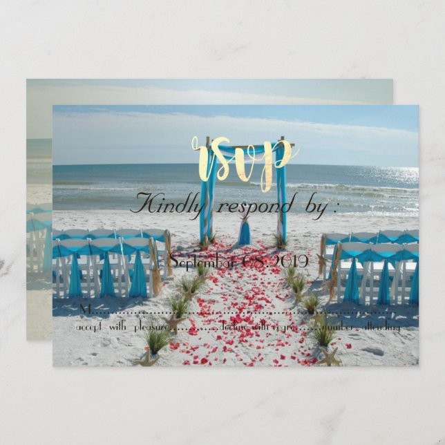 Invitation Arbre de mariage sur la plage  RSVP (Devant / Derrière)