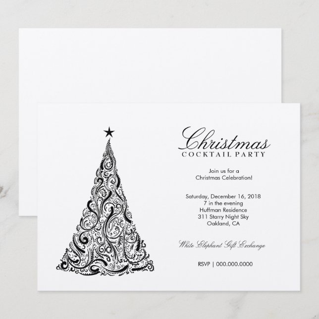 Invitation Arbre de Noël 311 tourbillonnant | SilverMetallic (Devant / Derrière)