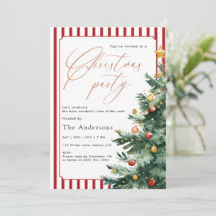 Invitation Arbre de Noël à l'aquarelle Rayure rouge Fête