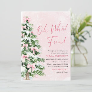 Invitation Arbre de Noël à Ruban Rose Oh Quelle Joie Baby Sho