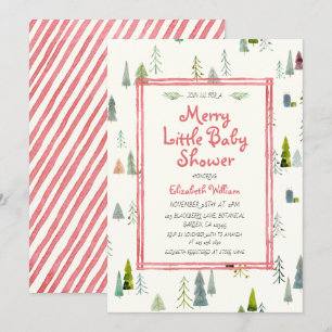 Invitation Arbre de Noël aquarelle Merry Little Baby Shower