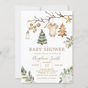 Invitation Arbre de Noël Arbre Baby shower Floral d'hiver