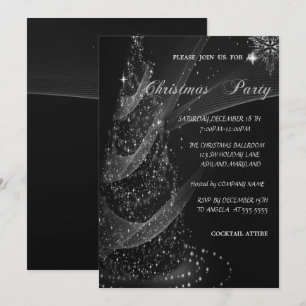 Invitation Arbre de Noël argenté, Soirée d'entreprise de Noël
