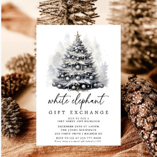 Invitation Arbre de Noël blanc noir moderne Eléphant blanc