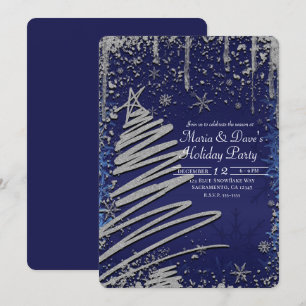 Invitation Arbre de Noël Bleu et Argent Hiver Fête de Vacance