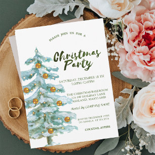 Invitation Arbre de Noël, Boules dorées Fête de Noël d'entrep