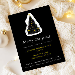 Invitation Arbre de Noël Chat Noir Amusant Meowy