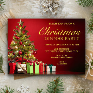 Invitation Arbre de Noël Classique Dîner de fête de fin d'a