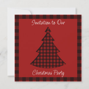 Invitation Arbre de Noël Cosy Red Plaid Motif