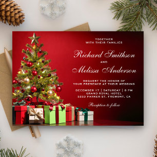 Invitation Arbre de Noël de Fête Rouge Mariage