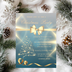 Invitation Arbre de Noël doré, Étoiles, Nœud papillon Fête de
