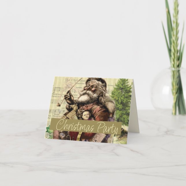 Invitation Arbre de Noël du Père Noël joyeux Illustration Cla (Devant)