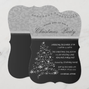 Invitation Arbre de Noël élégant en argent, fête de Noël