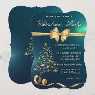 Invitation Arbre de Noël élégant,Ruban,Vert Fête de Noël
