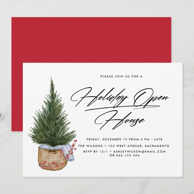 Invitation Arbre de Noël festif | Holiday Open House (Devant / Derrière)