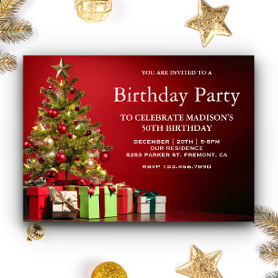Invitation Arbre de Noël Fête de Naissance Rouge Fête de Fin
