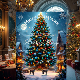 Invitation Arbre de Noël Fête de vacances d'hiver Renne Neige