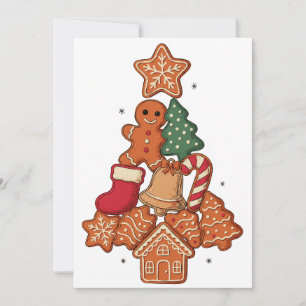 Invitation Arbre de Noël Gâteau au Gingembre Étoile Cloche No