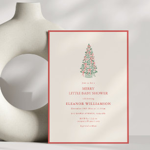 Invitation Arbre de Noël Gingham Baby Shower Joyeux
