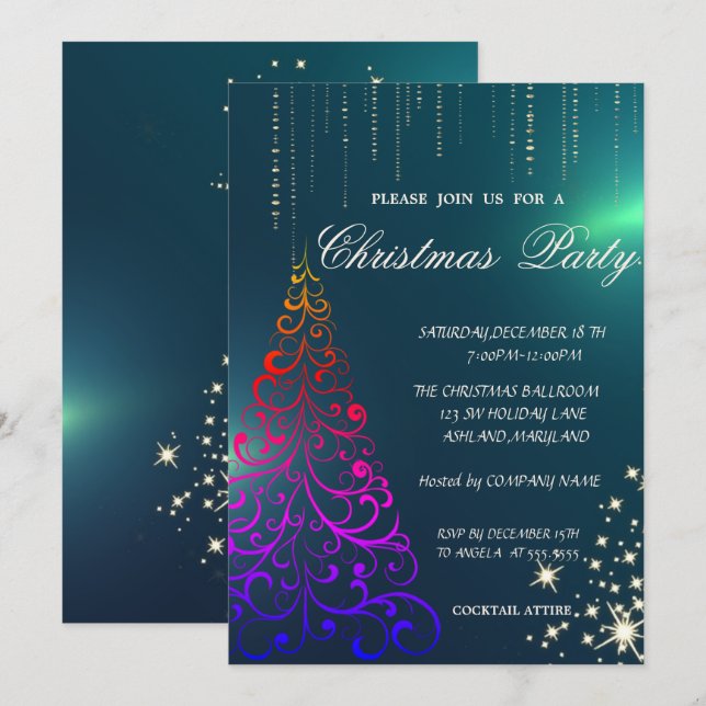 Invitation Arbre de Noël, Green Christmas Company Party (Devant / Derrière)
