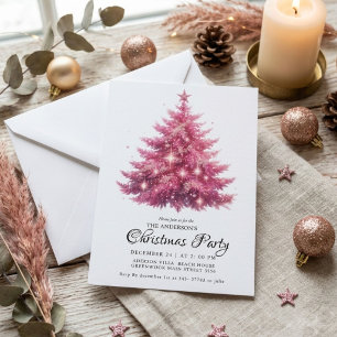Invitation Arbre de Noël Hiver Rose Élégant