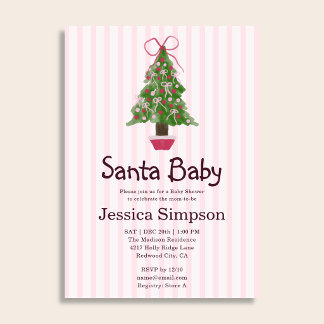 Invitation Arbre de Noël Hiver Rose Mignon Baby Shower