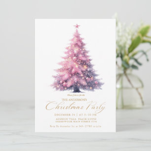 Invitation Arbre de Noël hivernal rose élégant