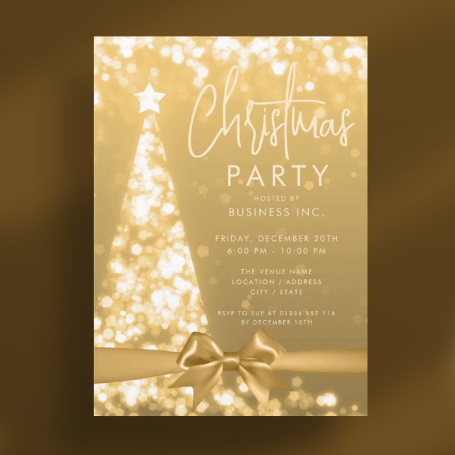 Invitation Arbre de Noël moderne Gold Corporate (Modern Christmas Tree Gold Corporate Party Invitation)