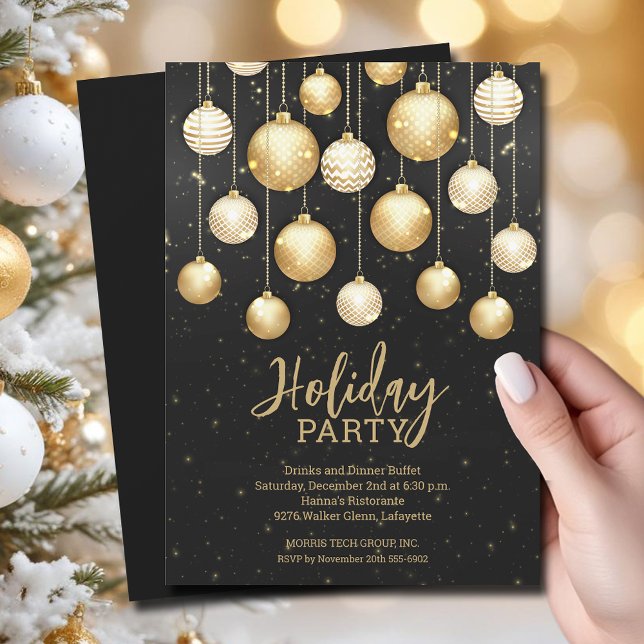 Invitation Arbre de Noël Ornements d'entreprise (White and gold Christmas tree ornaments holiday business party invitations)