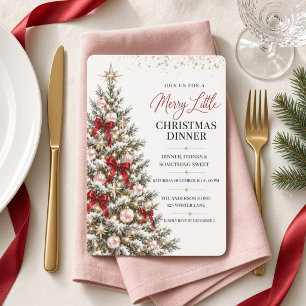 Invitation Arbre de Noël Rose Ruban Rouge Souper de Fête
