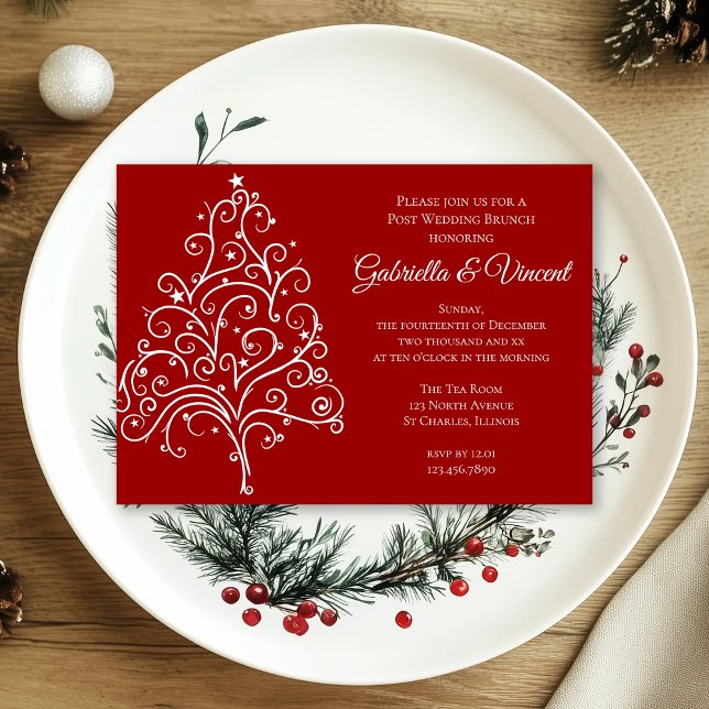 Invitation Arbre de Noël Rouge Brunch d'Après-Mariage d'Hiver (Créateur téléchargé)