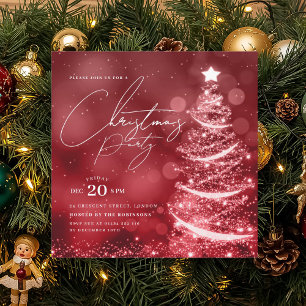 Invitation Arbre de Noël Rouge Élégant de la Fête d'Hiver