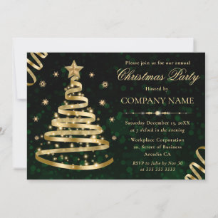 Invitation Arbre de Noël scintillant or élégant pour entrepri