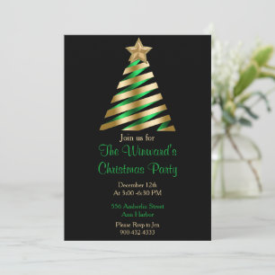 Invitation Arbre de Noël vert et or