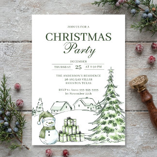 Invitation Arbre de Noël Vert Moderne à l'Aquarelle pour Fête