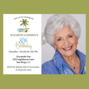 Invitation Arbre de palmier de plage 80e anniversaire Photo