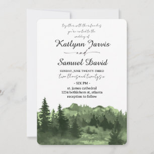 Invitation Arbre de pin aquarelle minimaliste Montagne