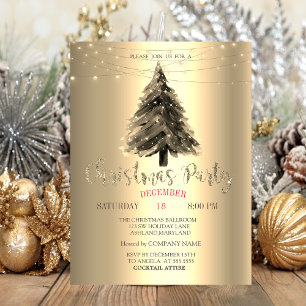 Invitation Arbre de pin de Noël, Gold Christmas Company Party