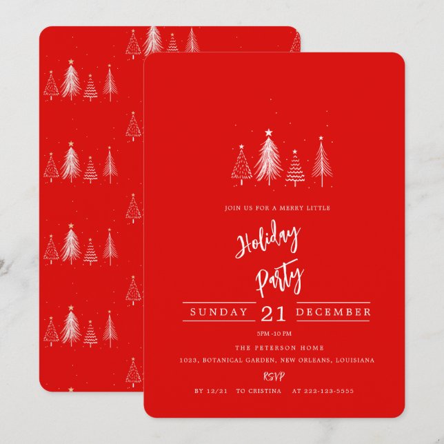 Invitation Arbre de pin de Noël simple | Red Holiday Party (Devant / Derrière)