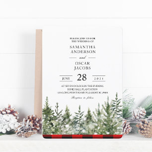Invitation Arbre de pin vert aquarelle  & carreau de buffle r