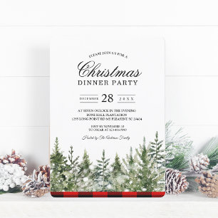 Invitation Arbre de pin vert aquarelle  & carreau de buffle r