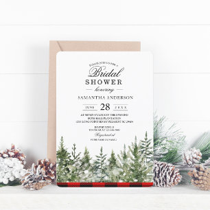 Invitation Arbre de pin vert aquarelle  & carreau de buffle r