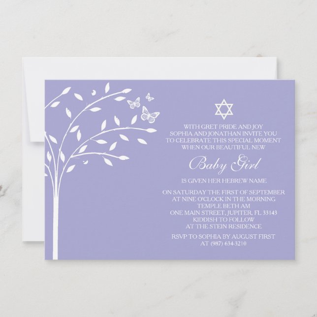 Invitation Arbre de vie Baby Girl Naming Day Invitation, viol (Devant)