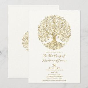 Invitation Arbre de Vie Crème et Or Mariage Celtique