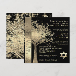 Invitation Arbre de vie Gold et Black Bar Mitzvah