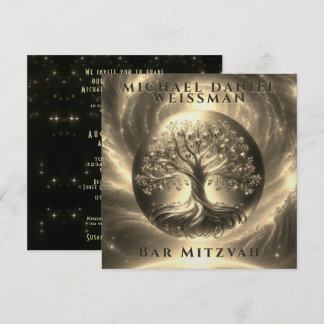 Invitation Arbre de vie Gold et Black Bar Mitzvah