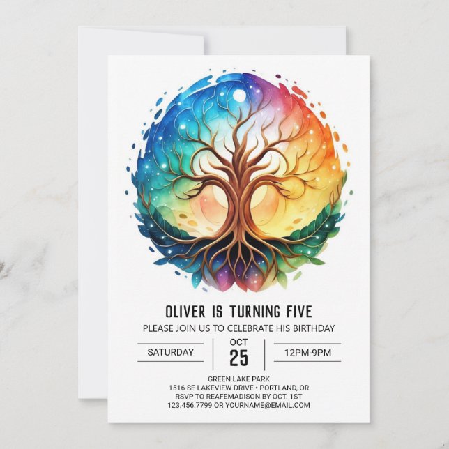 Invitation Arbre de vie moderne imprimable Anniversaire (Devant)