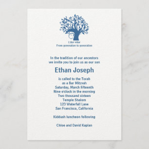 Invitation Arbre d'invitation de Mitzvah de barre de bleu de